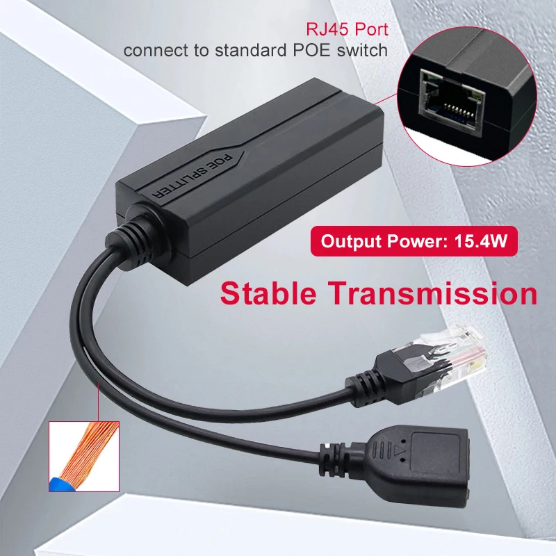 ONTi Divisor PoE 48V a 5V/12V USB-C Micro 100/1000Mbps para IP Cam - imagen 5