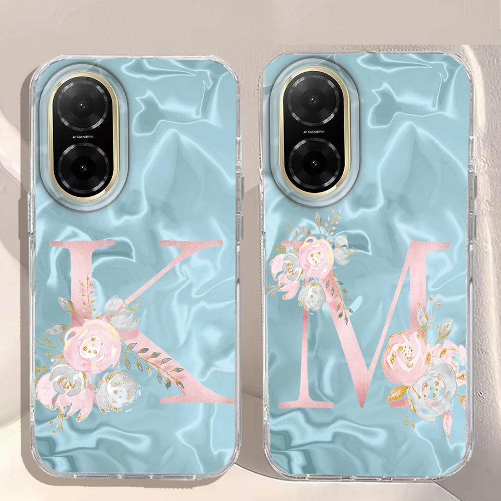 Funda de teléfono a prueba de golpes con letras y flores de A-Z para Xiaomi, Redmi Note 12, 10, 8, 9, Pro, 10S, 9s, color rosa y azul - imagen 2