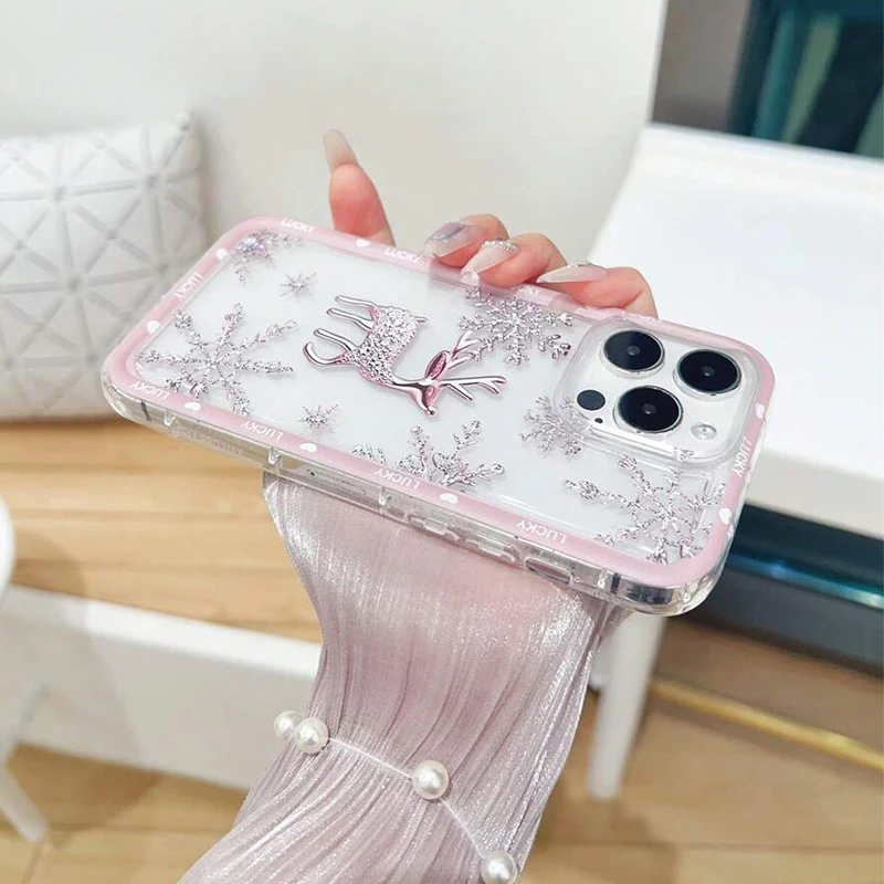 Funda de teléfono con ciervo y copo de nieve para iPhone 17 16 15 14 Pro Max 13 12 11 Pro Air 7 8 Plus XS XR X 16e, funda transparente suave, regalos de navidad - imagen 4