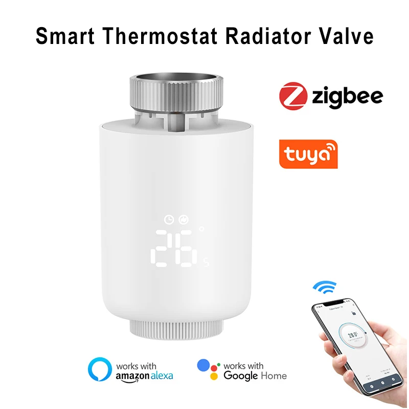 Válvula de radiador termostática Tuya ZigBee, controlador de temperatura remoto programable TRV, enlace de Escena Inteligente, voz de Google Alexa - imagen 2