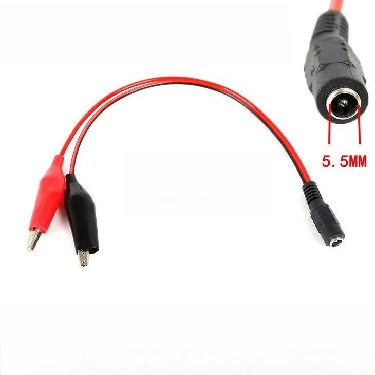1 Uds Clip de cocodrilo 5,5*2,1mm conector de clavija de alimentación CC adaptador enchufe 25CM cables de prueba cable cocodrilo macho hembra línea de conexión - imagen 2