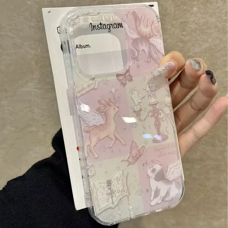 Funda Siver con láser de perro ciervo empalmado de dibujos animados para IPhone 17 16 15 14 13 12 11 Pro Max X XS XR 7 8 16 Plus, funda con patrón de papel de aluminio - imagen 3