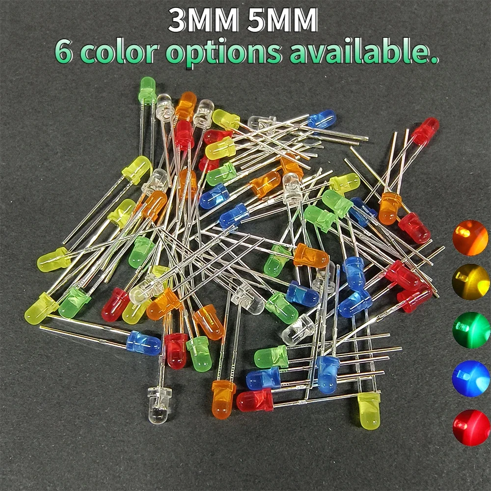 50 Uds. Diodos LED brillantes de 3mm y 5mm F5 F3 Kit surtido de diodos emisores de luz rojo verde azul amarillo naranja blanco Kit electrónico Diy - imagen 2