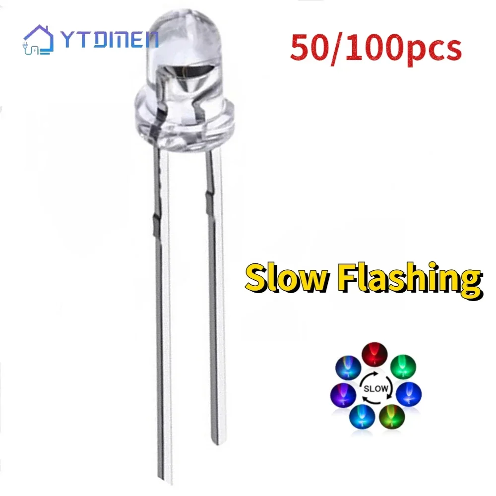 50/100 Uds. Diodos LED transparentes de 3MM/5MM coloridos parpadeantes rápidos y lentos F3 F5 luces DIP Kit de diodos electrónicos Diy