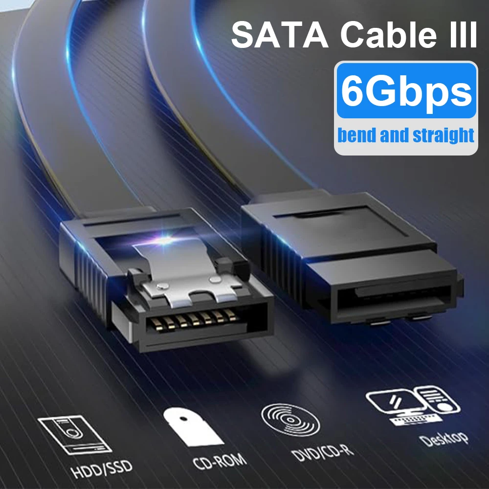 Cable SATA III Cable de datos SATA recto curvado de 6Gbps Cable SATA negro con perno de bloqueo para HDD SSD CD Driver CD Writer 30/39/100CM