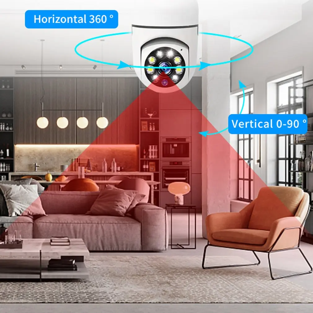 2025 caliente E27 tornillo cámara WIFI vigilancia bombilla cámara a todo color iluminación diurna y nocturna doble luz 360 rotación Dropshipping - imagen 3