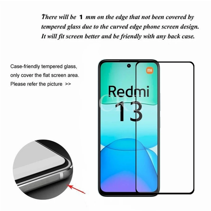 4 Uds para Xiaomi Redmi 13 vidrio Redmi 13 vidrio templado HD Flim pegamento completo Protector de pantalla de teléfono película Redmi 13 4G vidrio - imagen 4