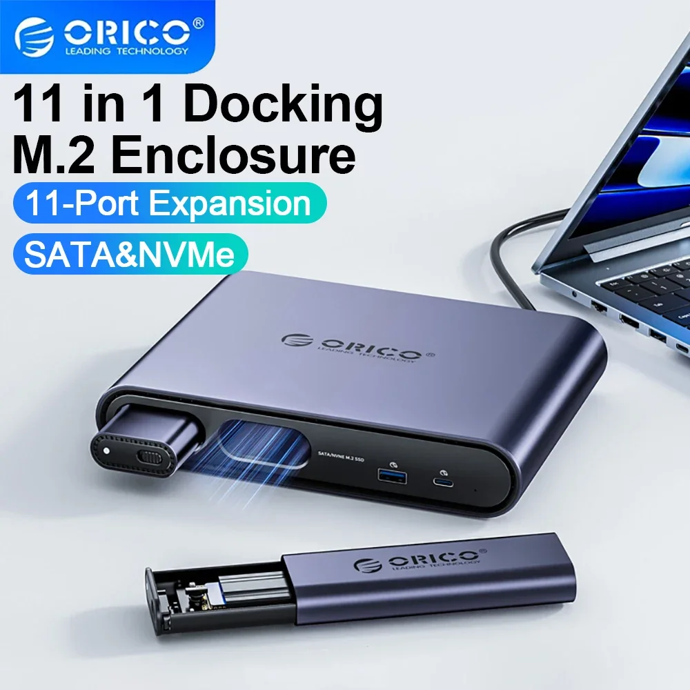 ORICO 11 en 1 USB C Docking Dtation USB HUB adaptador M.2 NVMe SSD Case 10Gbps 4K60Hz HDMI USB C Triple pantalla estación de acoplamiento