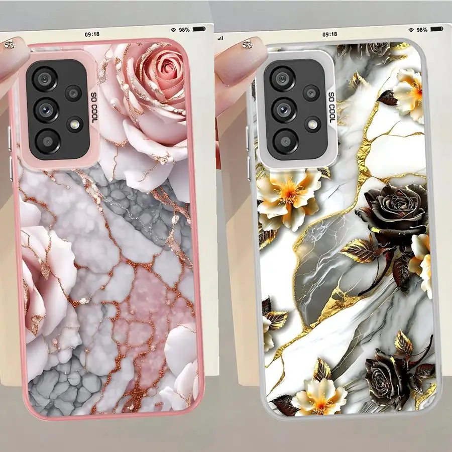 Funda trasera de teléfono para Samsung Galaxy S24 FE Note 20 Ultra S23 S21 S20 Plus S22 S23 S25 flor mármol - imagen 2