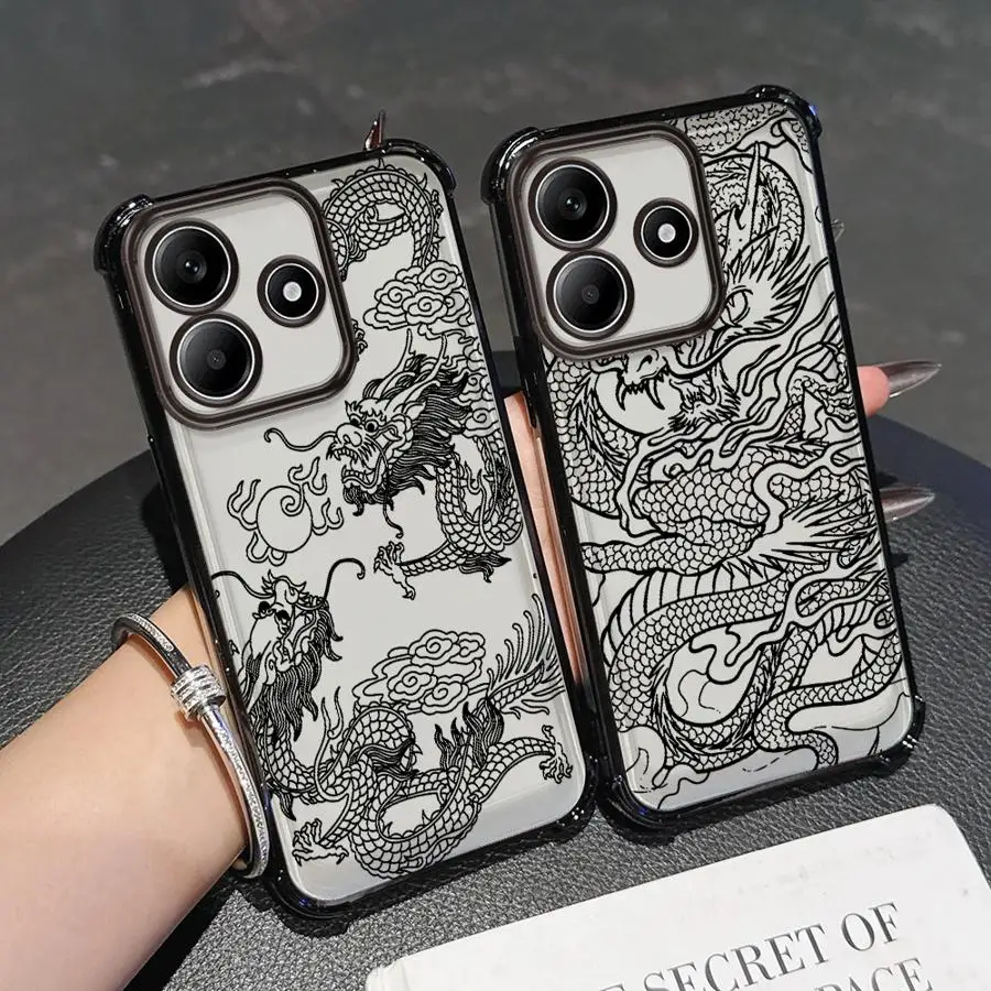 Cool Chinese Loong-funda de teléfono para Xiaomi Redmi Note 10 Lite 11s 9S 10s 14 Pro Plus 11 12 13 10 Pro, funda transparente