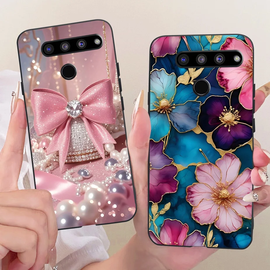 Para LG V50 ThinQ 5G funda LM-V500N lazo de lujo flores cubierta pintada para LG V50s ThinQ 5G funda de silicona suave para LG V40 ThinQ bolsas - imagen 3
