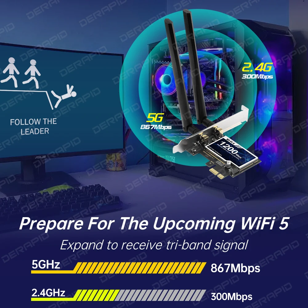 Tarjeta WiFi de doble banda AC1200 RTL8822CE para PC Bluetooth 5,1 867Mbps 5GHz tarjeta de red PCIe Windows 10 11 instalación sin controlador - imagen 3