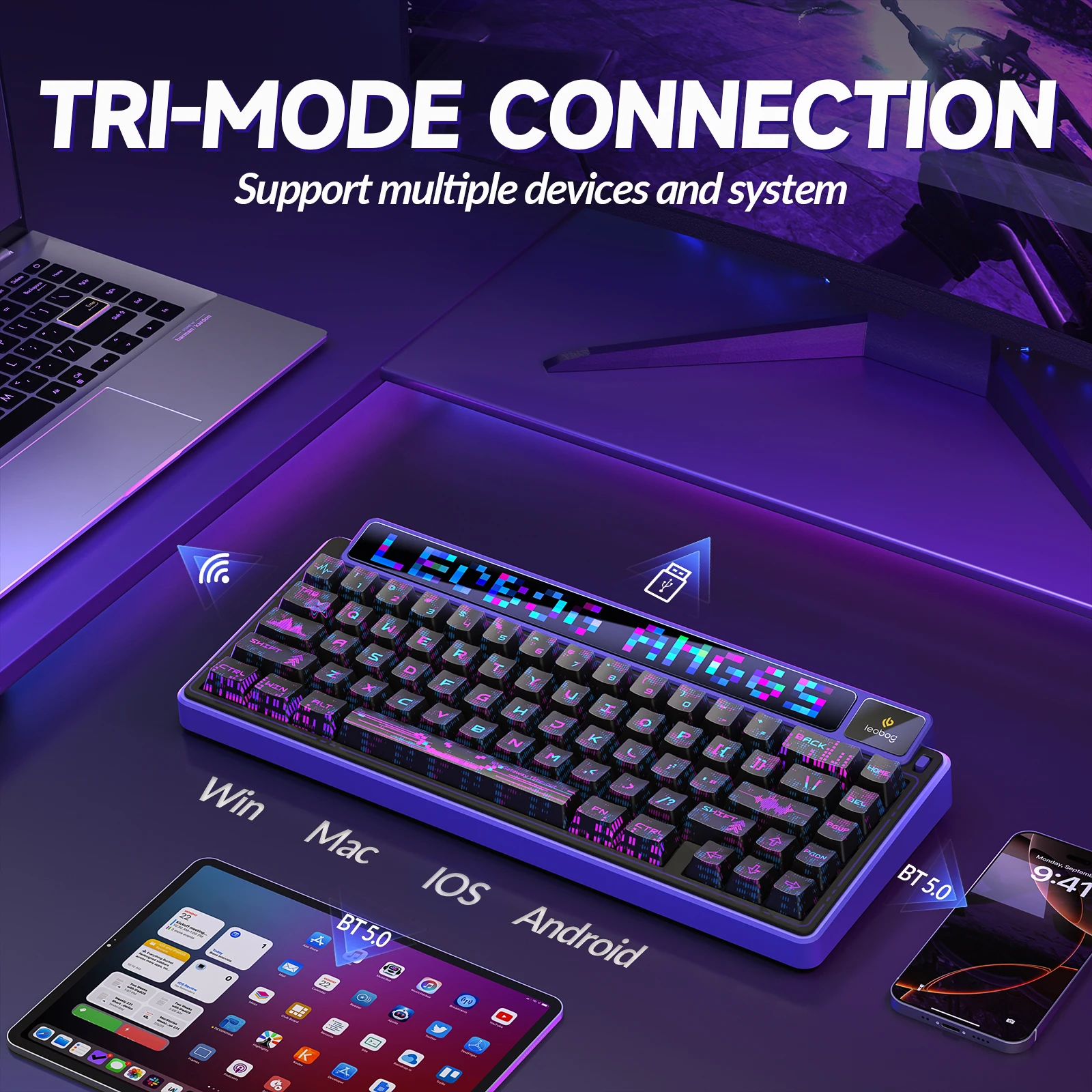 LEOBOG-Teclado mecánico multimodo AMG65, estructura de junta de intercambio en caliente de doble pantalla TFT personalizada, interruptor silencioso, teclado de bajo ruido - imagen 5