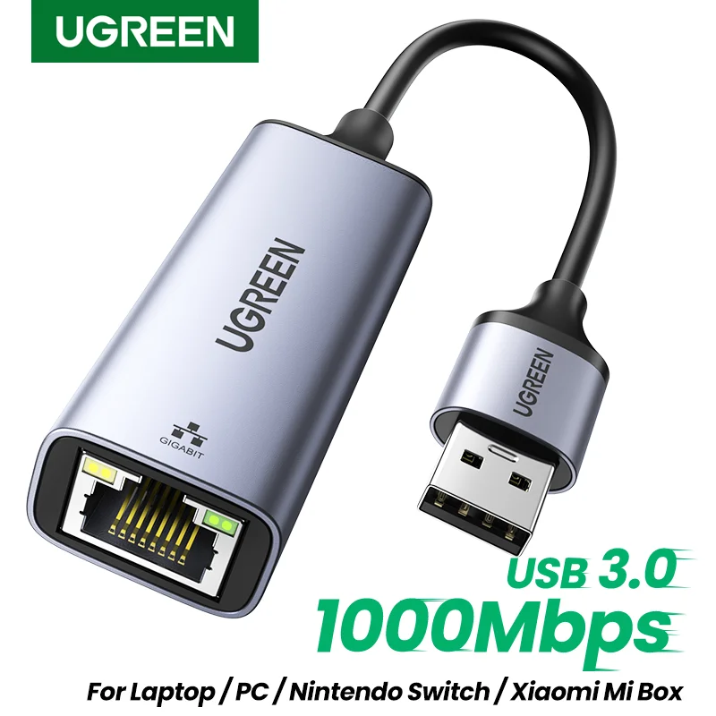 UGREEN Adaptador USB Ethernet 1000/100Mbps USB3.0/2,0 a RJ45 Lan para ordenador portátil Windows Xiaomi Mi Box Tarjeta de red Nintendo Switch - imagen 2