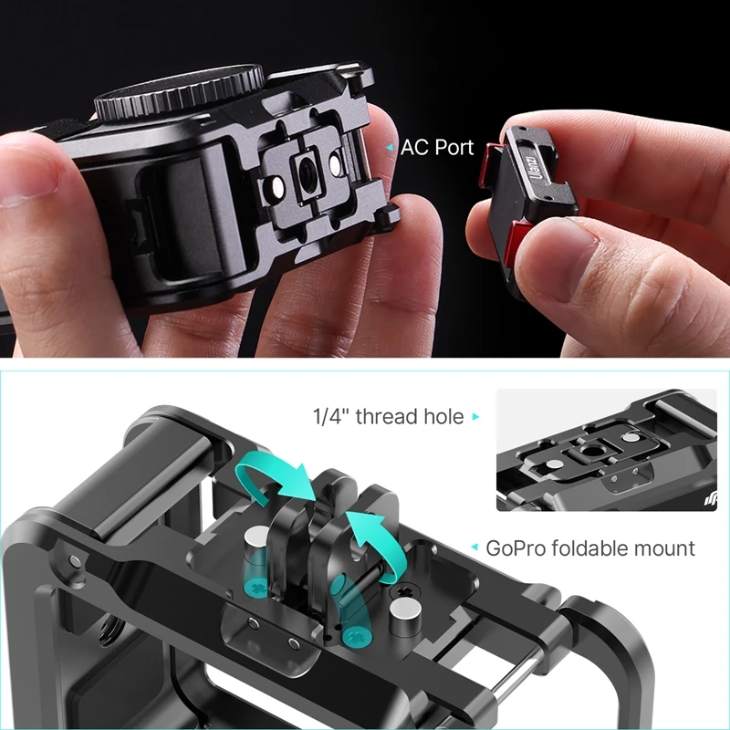Jaula de metal Ulanzi para DJI OSMO ACTION 5 4 3 de liberación rápida para soporte plegable GoPro con zapata fría funda de marco protector completo - imagen 3