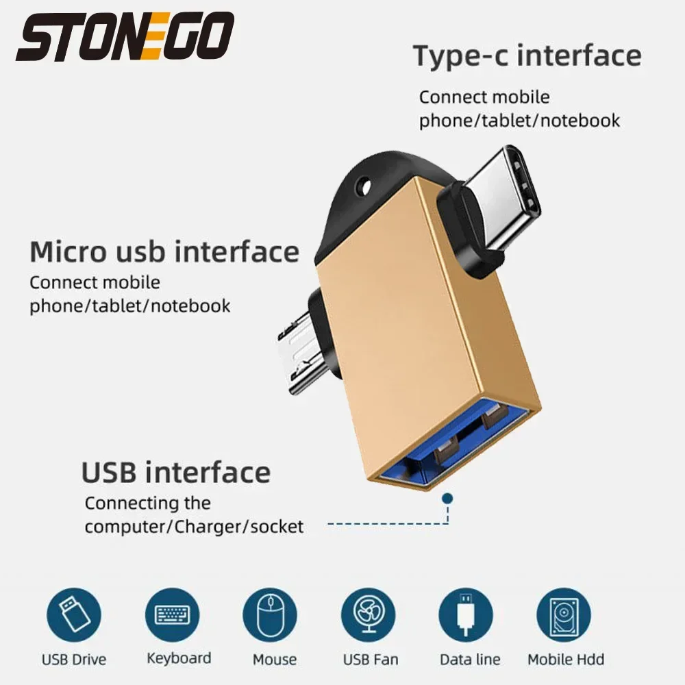 STONEGO-Adaptador USB 3,0 hembra a Micro USB OTG para teléfono Android, convertidor de datos para tableta, disco duro de aleación de aluminio, tipo C, 2 en 1 - imagen 4
