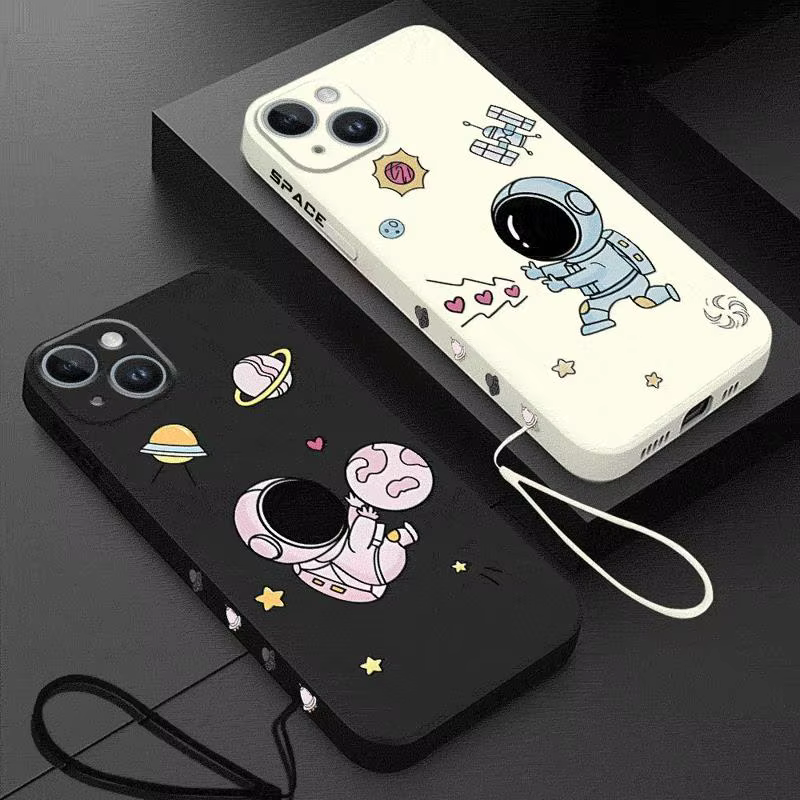 Funda de teléfono con astronauta espacial para Apple, carcasa con cuerda líquida izquierda para iPhone 15 Pro Max 14 13 Pro 11 12 7 8 Plus XS MAX XR 14 Plus - imagen 2