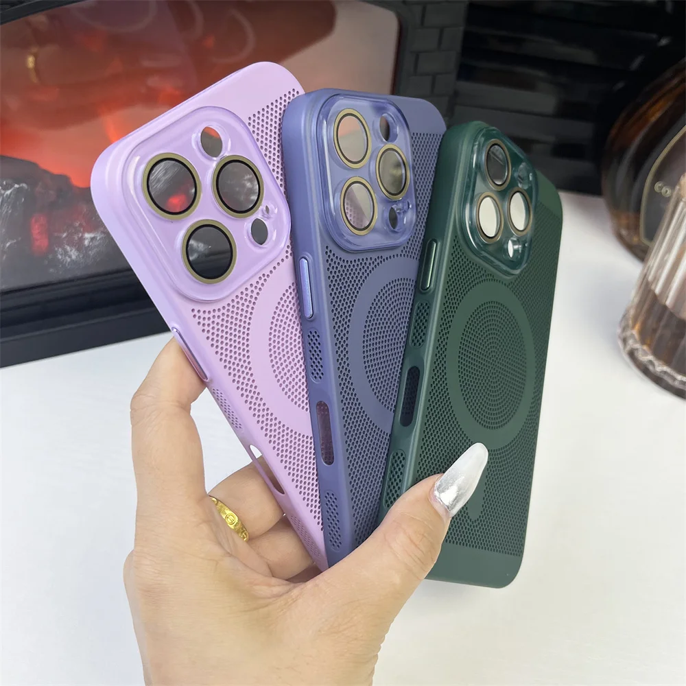 Funda de teléfono magnética para PC con revestimiento de disipación de calor para iPhone 16 15 14 13 12 11 Pro Max de lujo para cubierta de carga inalámbrica Magsafe - imagen 5
