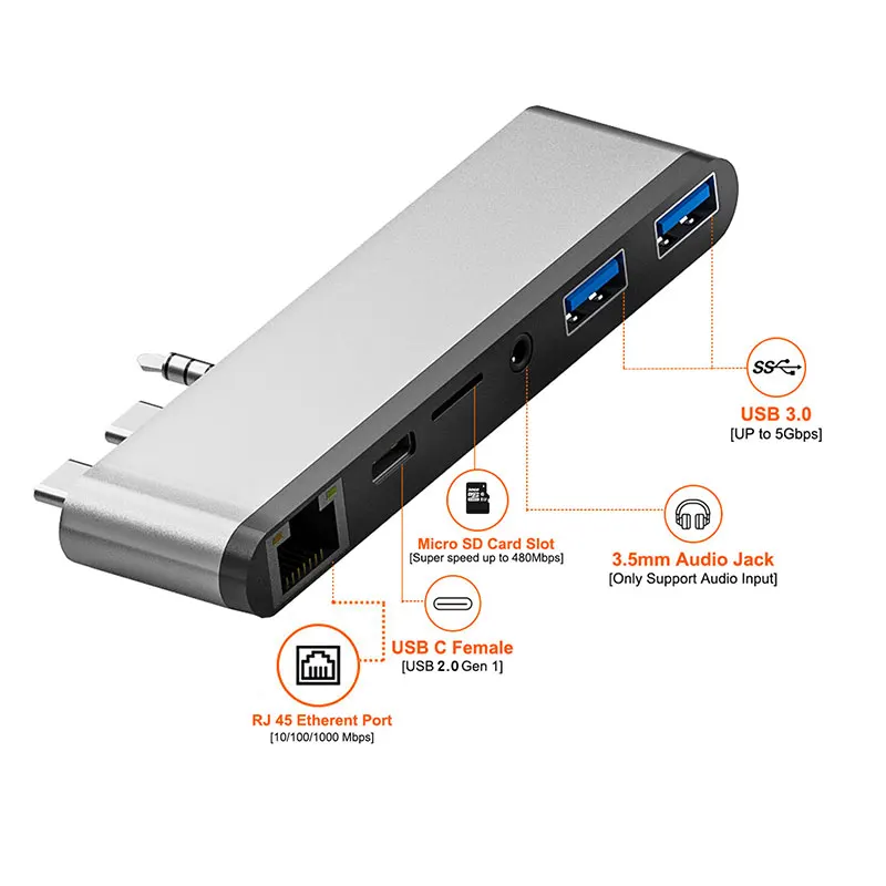 Estación de acoplamiento de escritorio con 3 puertos, concentrador de puertos USB tipo C 3, 0, 100/1000 Mbps, RJ45, lector de tarjetas de Audio para Macbook Pro 2021 - imagen 3