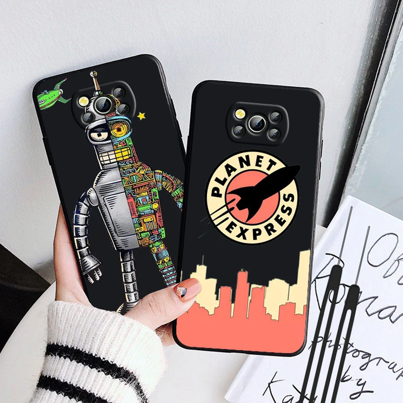 Funny Futurama Robot doblador para Xiaomi Mi Poco X4 X3 C40 C31 C3 M4 M3 F4 F3 GT Pro funda de teléfono con cuerda líquida suave NFC - imagen 5