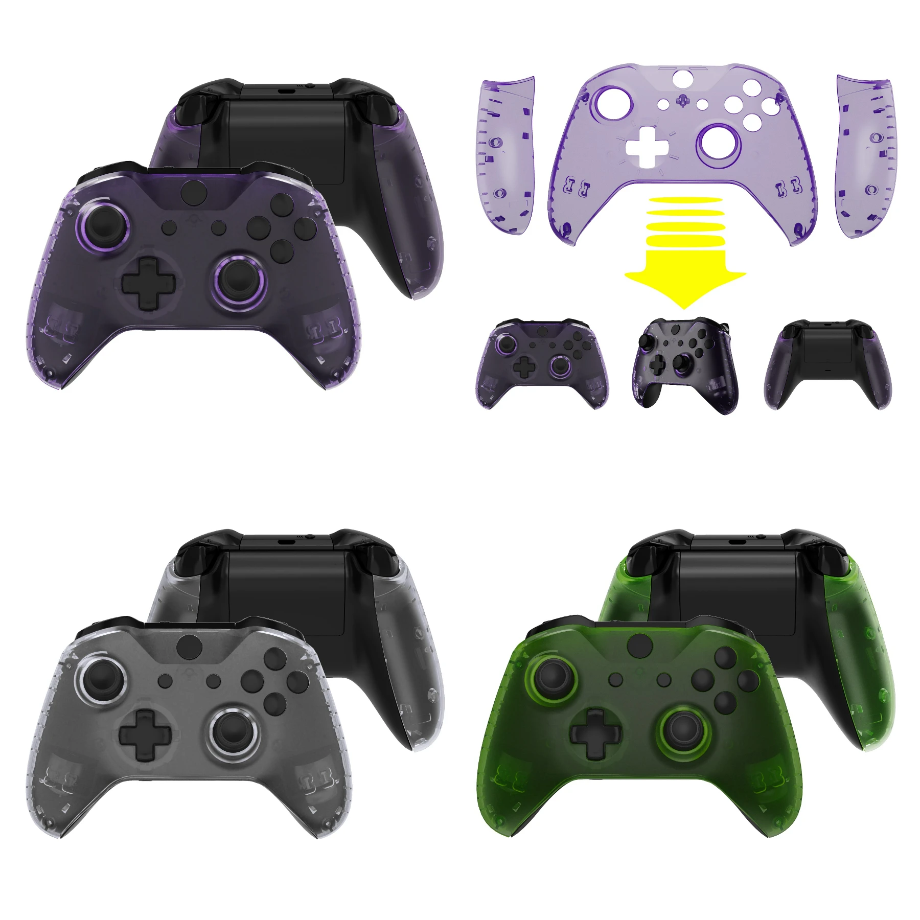 eXtremeRate Kits de fijación de placa frontal de carcasa superior personalizada para controlador Xbox One X y One S (modelo 1708) - Serie transparente