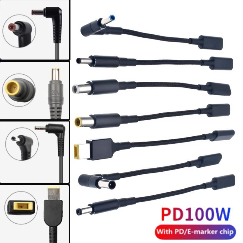Conector universal de adaptador de corriente para ordenador portátil, cable de carga rápida, USB tipo C, cabeza hembra a cargador de ordenador portátil, 100W
