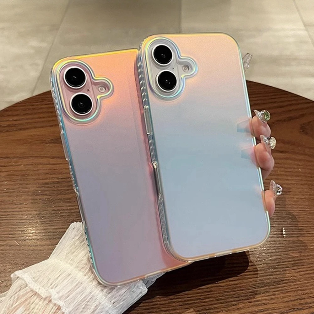 Funda de lujo Aurora Laser para iPhone 16 Pro Max 16 Plus, funda de PC mate delgada de Color degradado para iPhone 11 12 13 14 15 Pro Max Mini - imagen 3