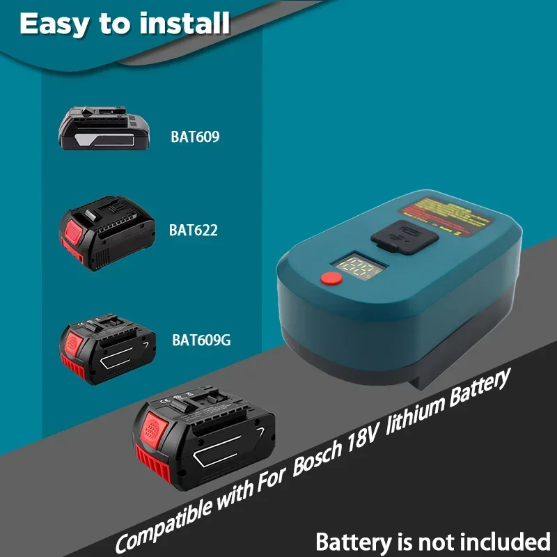 Adaptador de cargador USB de 65W para batería de iones de litio Bosch de 18V, adaptador de batería de cargador rápido portátil con pantalla LCD, puertos USB y tipo C - imagen 5