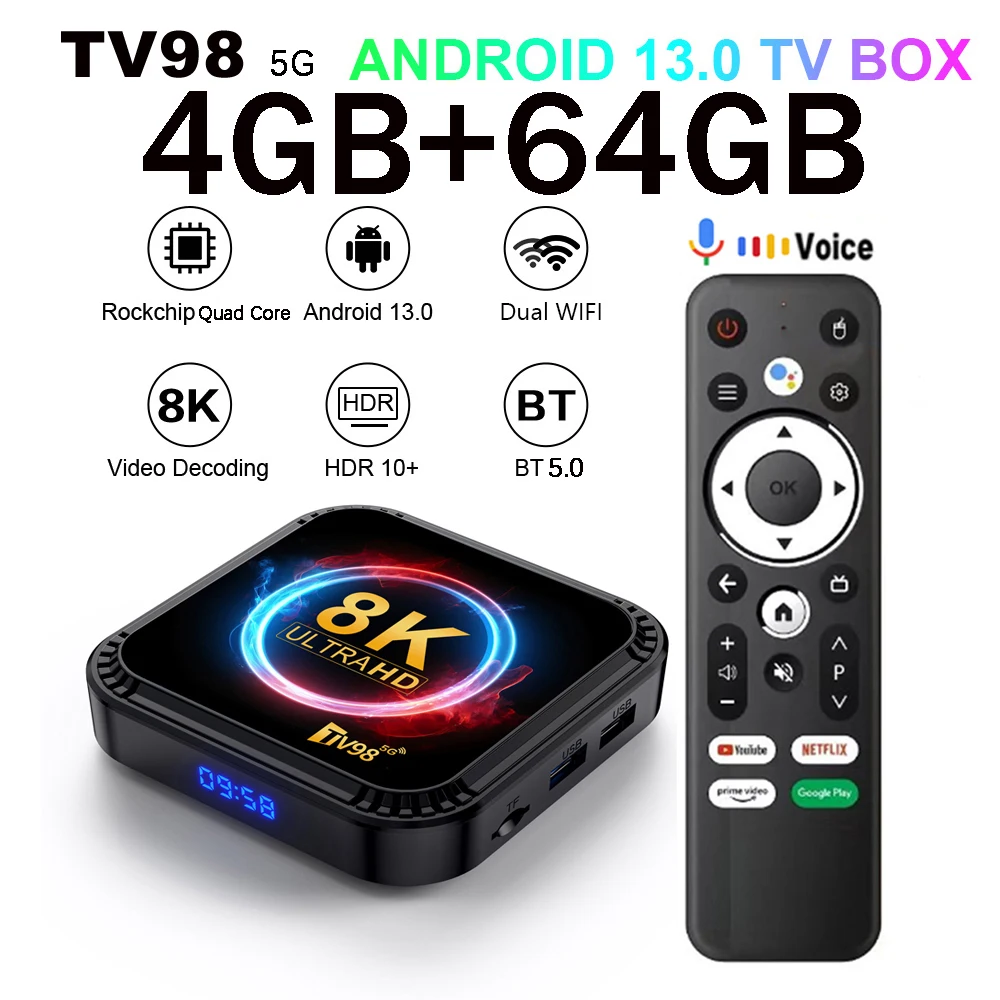 TV98 RK3528 TV box Android 13 Smart 4G 5G Dual Wifi BT5.0 decodificador compatible con 8K 4K HDR10 + 4GB 64GB reproductor multimedia caja de TV de voz - imagen 2