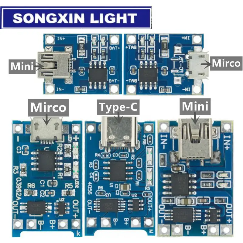 SAMIROB-Módulo de cargador de batería de litio, 10 piezas, 5V, 1A, 18650, TP4056, placa de carga con protección, funciones duales, 1A, Li-ion