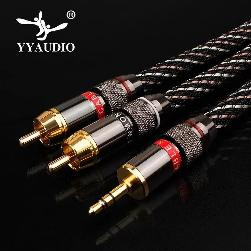 YYAUDIO-Cable de Audio HiFi de 3,5mm a 2rca, 6N OFC AUX 3,5, Conector estéreo RCA Y, divisor para MP3, MP4, PC, amplificador de teléfono, mezclador - imagen 3