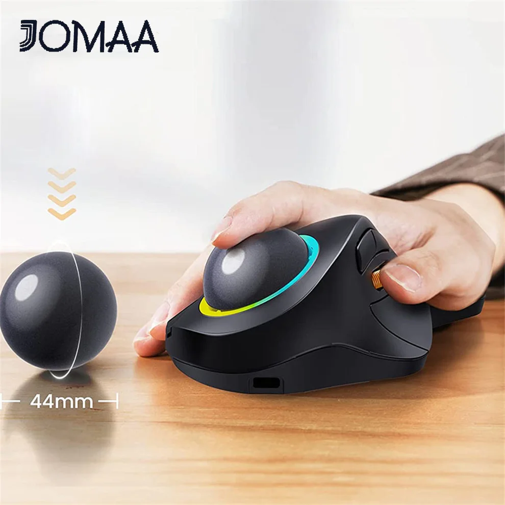 JOMAA RGB retroiluminado inalámbrico Trackball ratón inalámbrico 2,4G recargable ergonómico Rollerball Gaming Mouse para ordenador portátil Mac iPad juego - imagen 3