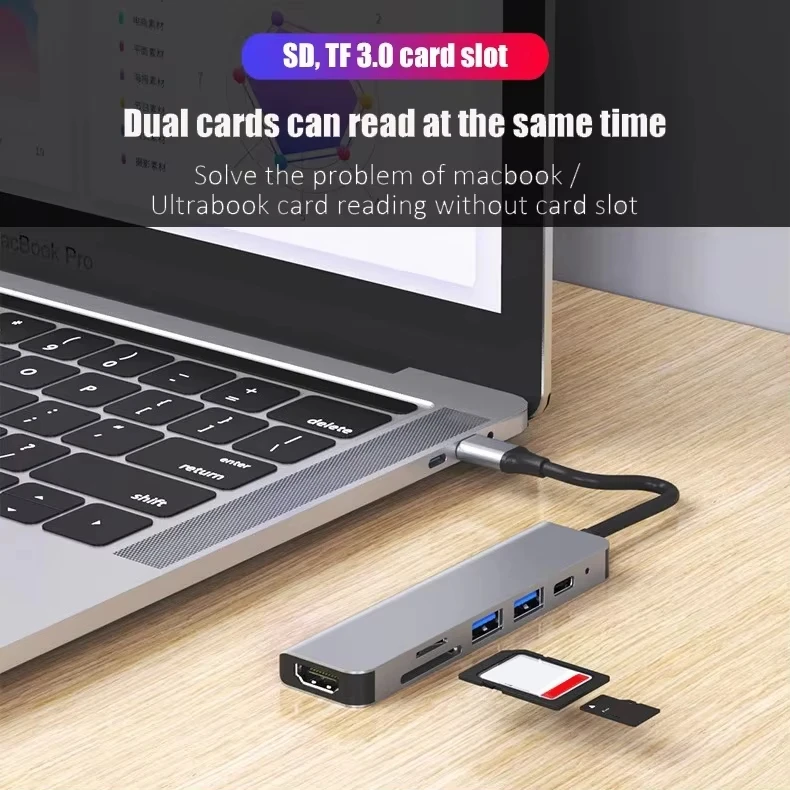 Adaptador USB C Hub tipo C 3,0 a tarjeta 4K HDMI SD TF PD divisor de carga rápida estación de acoplamiento Hub para teléfono MacBook ordenador - imagen 4