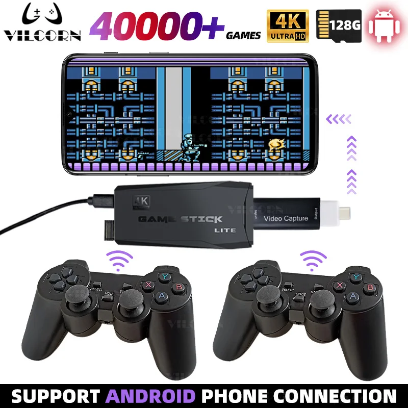【Salida de teléfono Android opcional】 Consola de videojuegos M8 4K Game Stick para PS1 SNES SEGA MAME 15 Emulator 40000+ de juegos Máquina retro