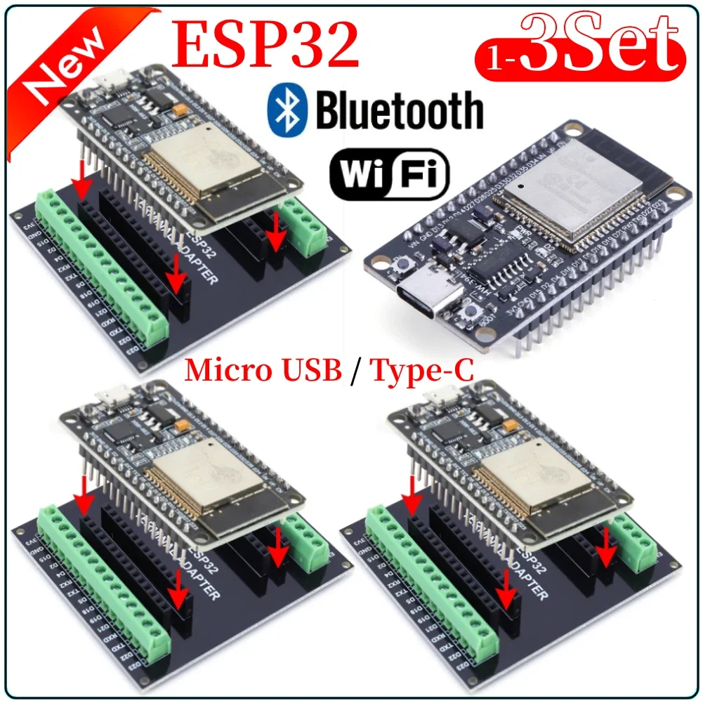 1-3Set ESP32 -32 CH340C Placa de desarrollo TYPE-C Micro USB WiFi + Bluetooth Módulo inalámbrico SPI de consumo de energía ultrabajo