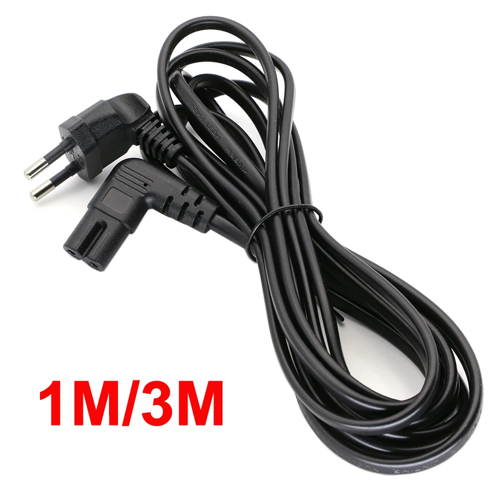 Cable de alimentación de CA de ángulo de 90 grados C7, 1M/3M, Schuko CEE7/16 Europa, 2 pines macho a ángulo recto, Cable de alimentación IEC 320 C7