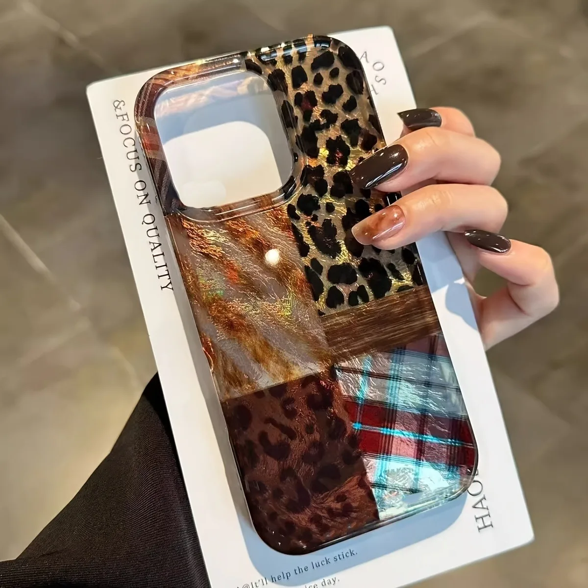 Funda de teléfono con diseño de papel de aluminio y estampado de leopardo de alta gama para iPhone 17 Pro Max 17 Air 16E 16 15 14 13 12 11 7 8 Plus XS XR 17