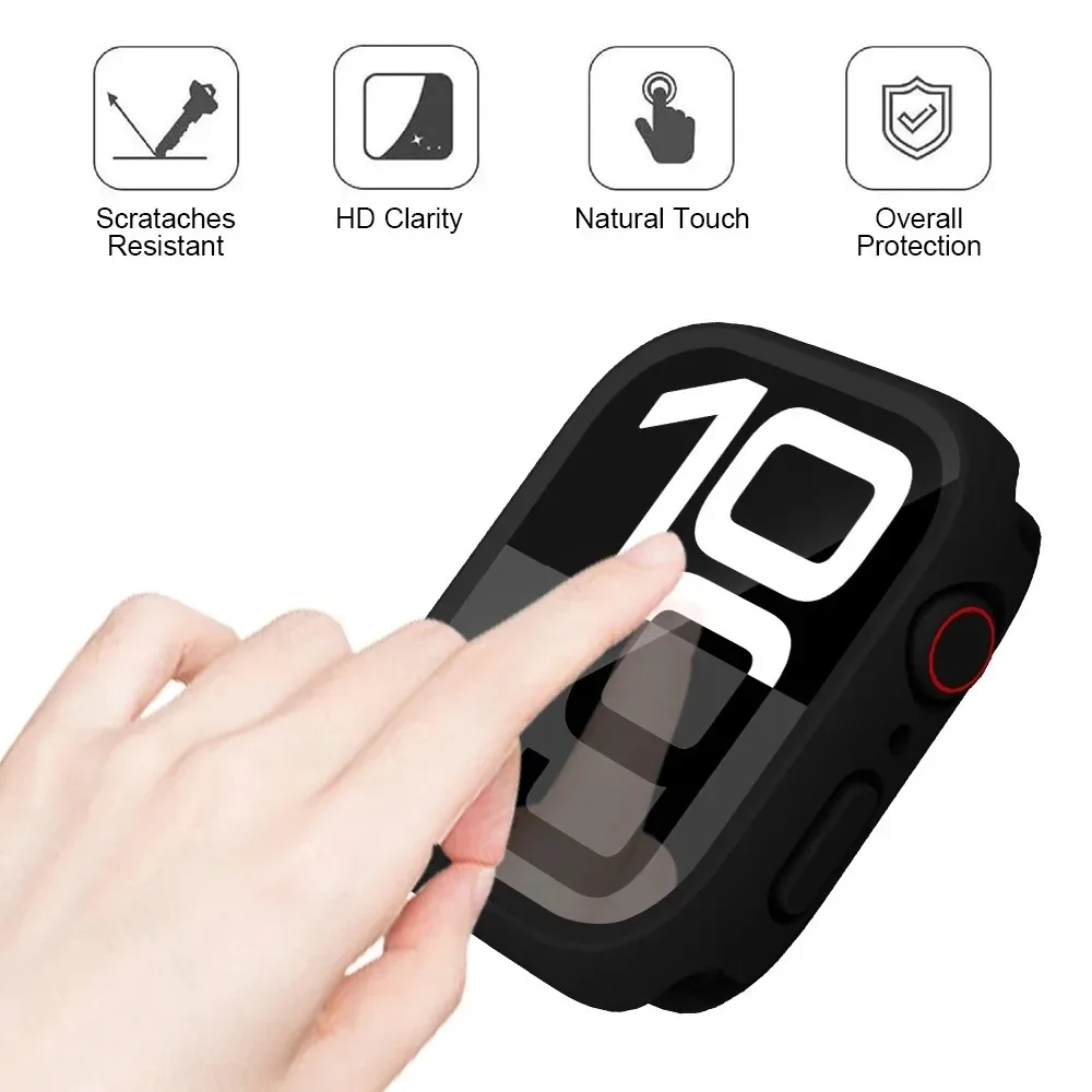 Película de vidrio templado + funda para Apple Watch 46 42 45 44 41 40mm Protector de pantalla impermeable para iWatch 11 10 9 8 7 6 5 4 SE - imagen 3