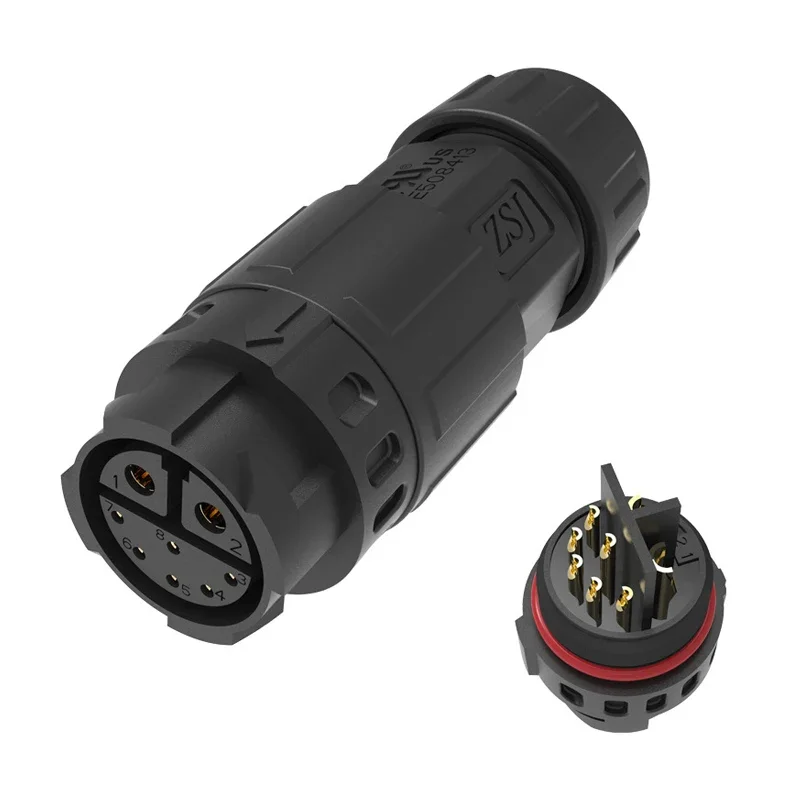 Conector impermeable 2 + 6 corriente exterior + señal híbrida soldada Cable de bloqueo automático enchufe IP68 8 pines junta de cabeza macho hembra - imagen 2