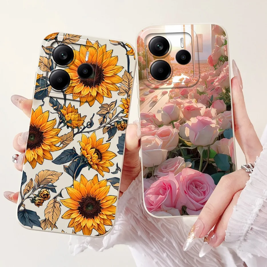 Para Xiaomi Redmi Note 14 4G 5G funda de lujo con flores de dibujos animados funda de teléfono suave de TPU para Redmi Note 14 Note14 5G bolsas de cubierta trasera - imagen 3