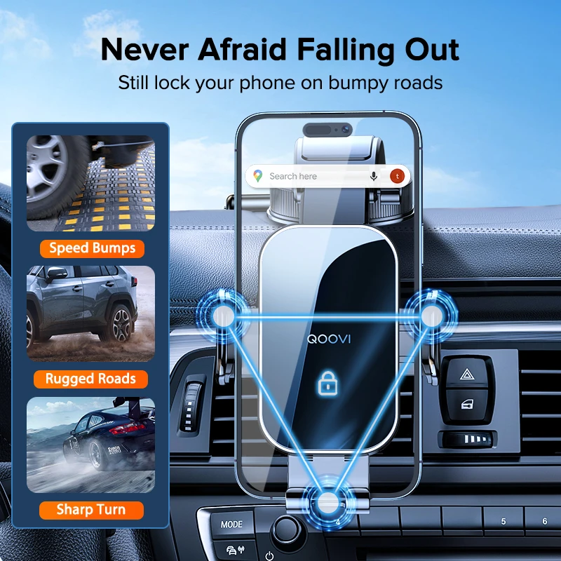 Soporte de teléfono para coche QOOVI, soporte Universal para salpicadero, soporte GPS para teléfono móvil para iPhone 15 14 Pro Samsung Xiaomi Huawei - imagen 3