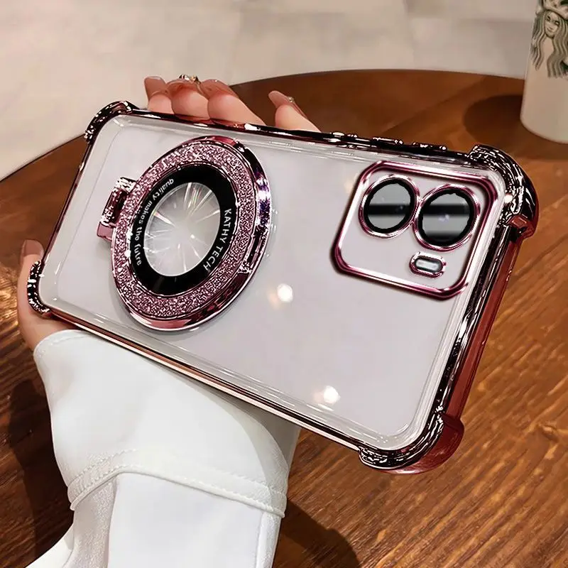 Para vivo y16 funda de teléfono cuatro esquinas soporte magnético anticaída vivo Y56S 5G T2X India funda protectora transparente suave - imagen 5