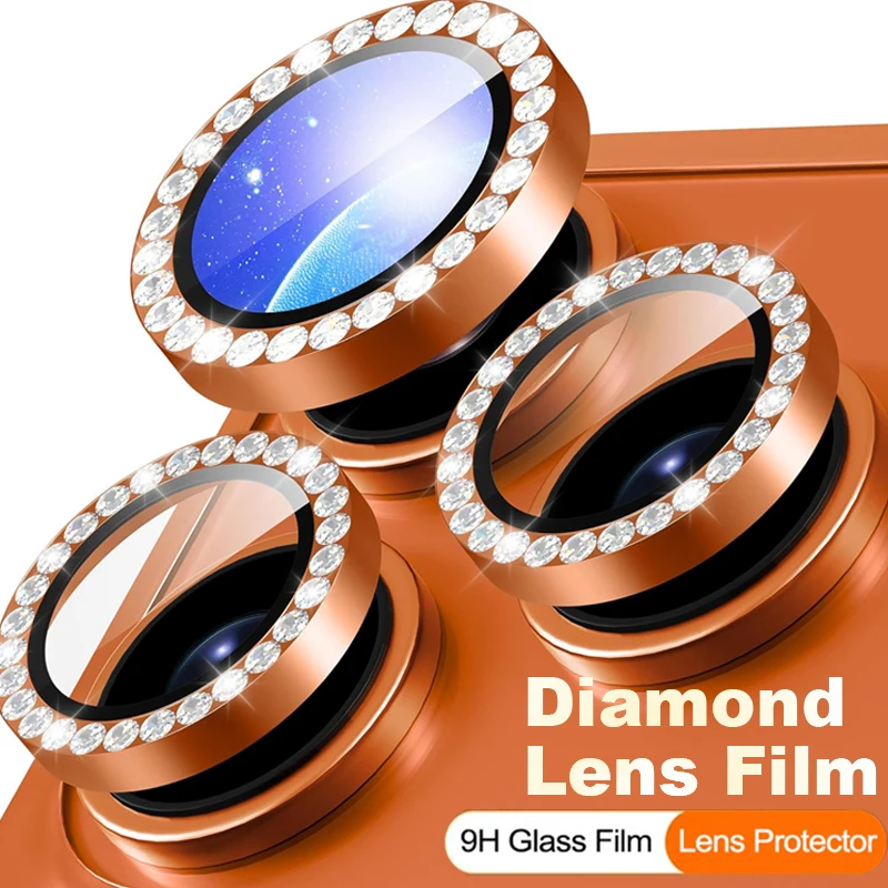 Protectores de cámara con anillo de diamante de lujo, 1-3 uds., para 17 15 14 13 12 11 16 Pro Max Plus, lente de cámara de vidrio templado para IPhone 17 Air