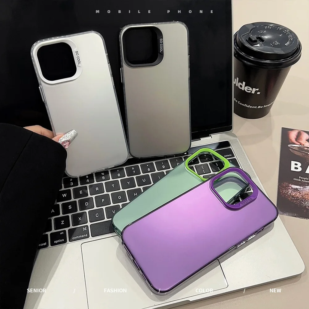 Funda de teléfono mate con láser de lujo para iPhone 16 15 Pro Max Plus 14 13 12 11 cubierta fresca de parachoques a prueba de golpes - imagen 3