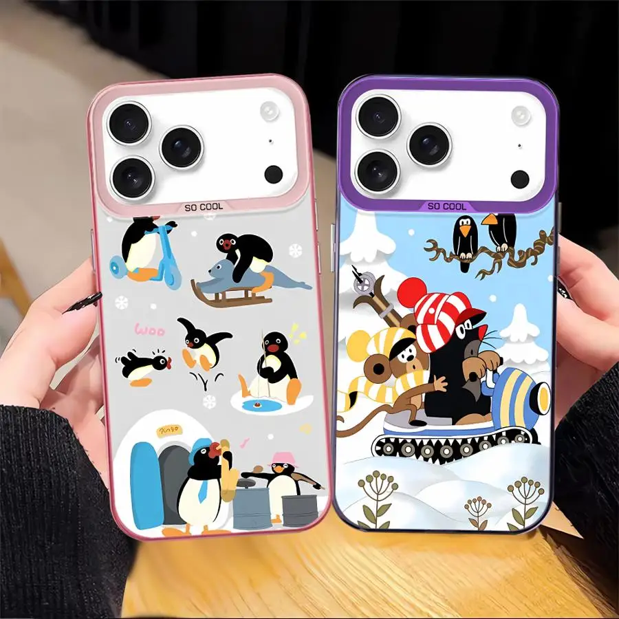 Funda trasera de teléfono para iPhone 16 17 Pro Max XR 16e 17Air 13 XS 15 Plus 12 11 14 Snow Winter Cartoon P-ingu - imagen 2