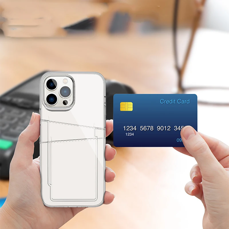 Funda transparente para teléfono con dos tarjeteros para iPhone 15 Pro Max 14 Plus 13 Mini 12 11 X XS XR SE 2022 2020, accesorios de cubierta tipo billetera - imagen 2