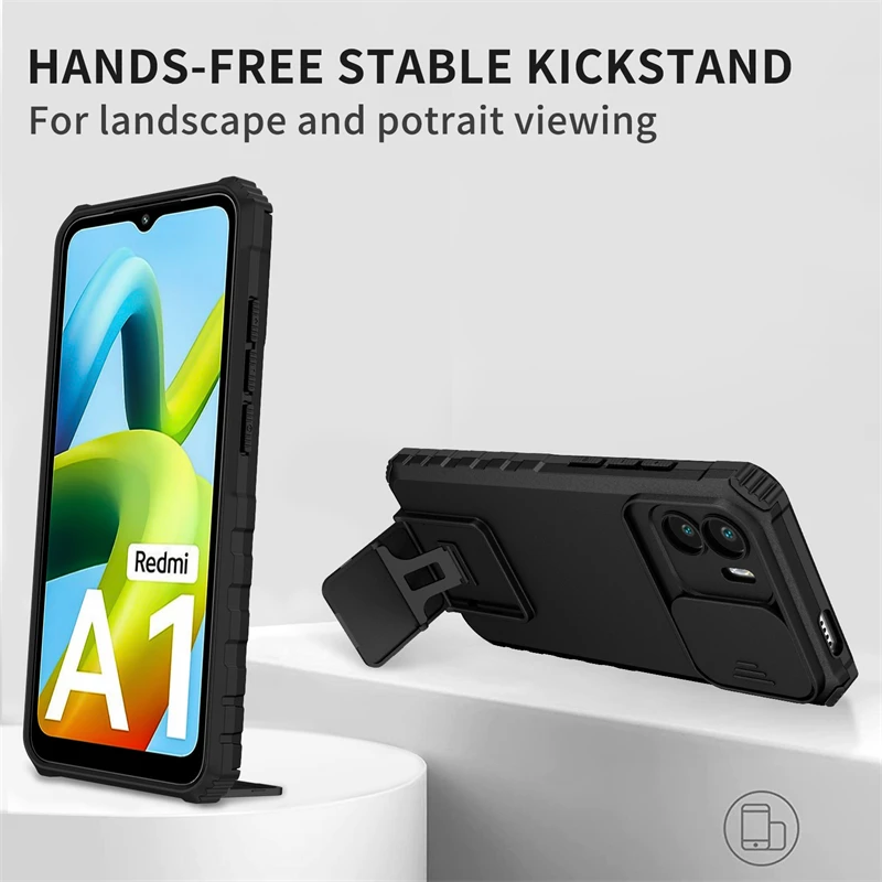 Para Xiaomi Redmi A1 funda protectora de cámara deslizante soporte fundas de teléfono para Redmi A1 A 1 RedmiA1 1A 6,52 armadura contraportada - imagen 5