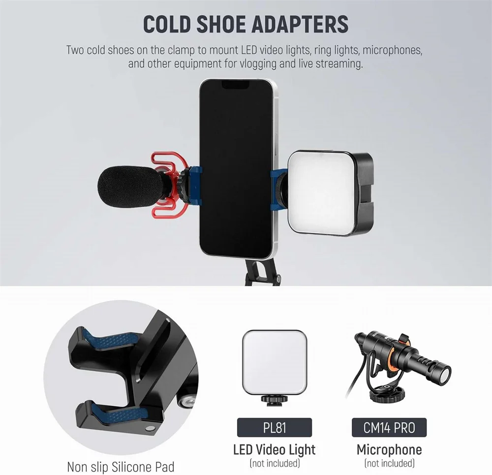 Mini trípode plegable de bolsillo, micrófono para fotografía, Vlog, teléfono, disparo Horizontal Vertical, luz de Video de expansión - imagen 2