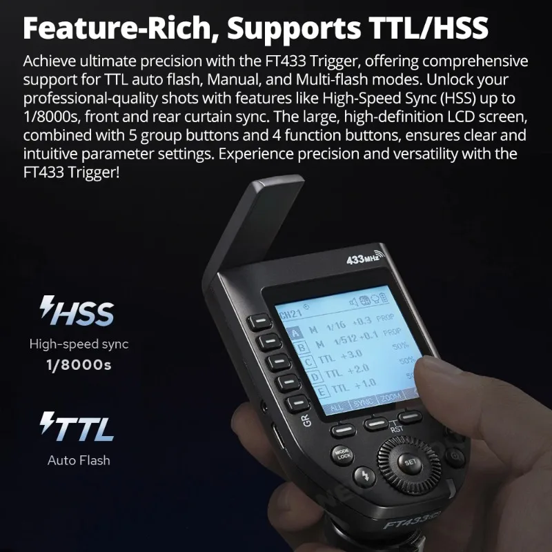 Godox FT433 C/N/S + FR433 para Canon Sony Nikon 433MHz frecuencia TTL disparador de Flash inalámbrico contacto único Control de aplicación Bluetooth - imagen 3