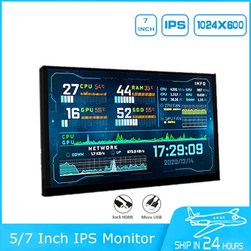 Pantalla secundaria de ordenador de 7 pulgadas, Monitor táctil, Detector de datos de temperatura de CPU, Aida64 IPS 1024*600 - imagen 2